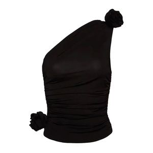 Black One Shoulder Rose Top
